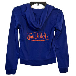 Von Dutch Junior Size Small Blue Cropped Hooded Zip Front Jacket Casual Hoodie